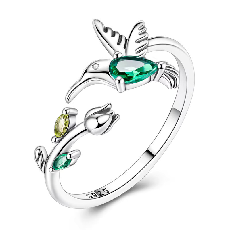 parmuz Offene Ringe, 925 Silber, Tulpen- und Kolibri-Motiv, Damen, Mädchen - Bild 2