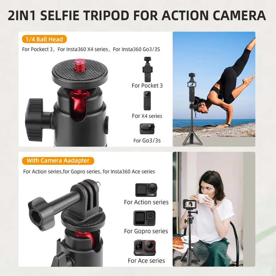Flymile Selfie-Stick-Stativ in Schwarz für DJI Action 5 Pro, Osmo Pocket 3/4 und Insta360 Ace Pro 2 Kamera-Zubehör für Fotografie und Livestreaming - Bild 6
