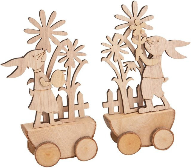 VBS Holz-Steckmotiv Rasende Osterhasen in Beige aus Pappelsperrholz, B/H: 16,5 x 8,5 cm - Bild 1