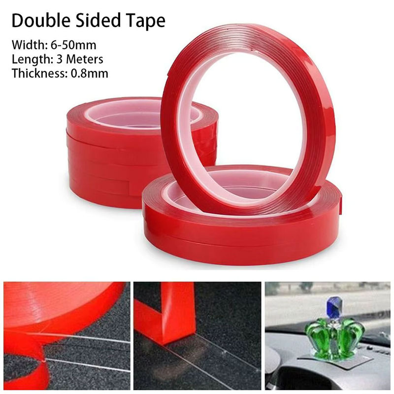 Doppelseitiges PET-Klebeband transparent mit roter Schutzfolie, 3 m Länge, Breite: 50 mm - Bild 4