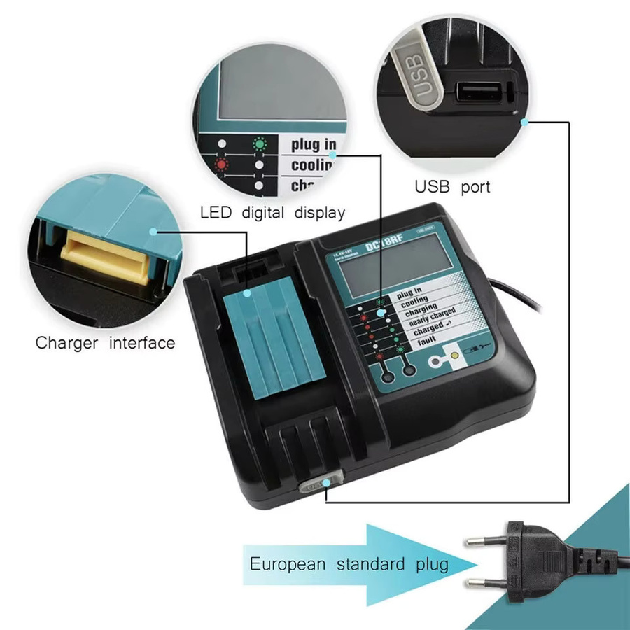 Makita DC18RCT Li-Ionen-Akku-Ladegerät für 18 V und 14,4 V Akkus, 3 A Ladestrom, Schwarz - Bild 5