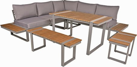 Garden Pleasure Lounge-Eckgruppe Aurea 6-teilig in Grau-Braun mit Auflagen aus pulverbeschichtetem Aluminium und UV-beständigem Polyester - Bild 1