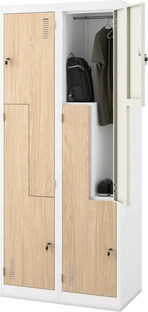 JAN NOWAK Umkleideschrank Spind JULIA mit 4 Abteilen aus Stahl in Weiß und Sonoma Eiche, Höhe: 185 cm, Breite: 80 cm, Tiefe: 45 cm - Bild 1