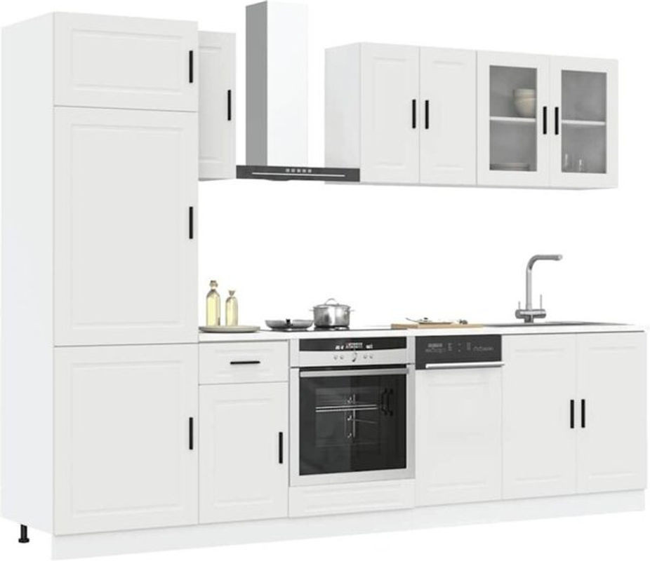 8-tlg. Küchenschrank-Set Kalmar Küchenzeile von vidaxl in Weiß aus Holzwerkstoff und Glas mit Drehtüren im modernen Design - Bild 1