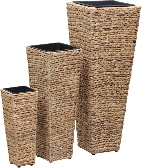 vidaXL Blumenkübel Set aus 3 Stück aus Wasserhyazinthe in Braun mit Stahlrahmen im rustikalen Design - Bild 1