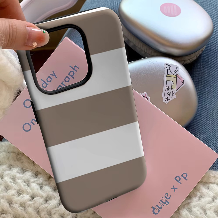 Handyhülle mit braun-weißen Streifen für Apple iPhone 11 bis iPhone 17 Pro Max Plus mit doppelschichtiger Rückseite - Bild 4