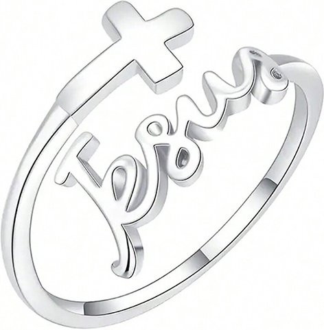 konminry Ring, versilbert, Kreuz-Jesus, Damen - Bild 1