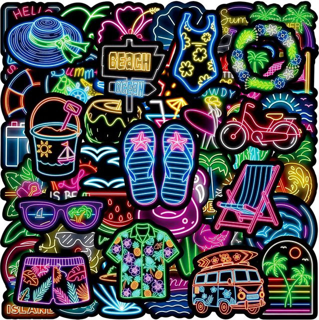 Rspctou Sommer-Strand-Neonlicht-Aufkleber, Cartoon, Multicolor - Bild 1