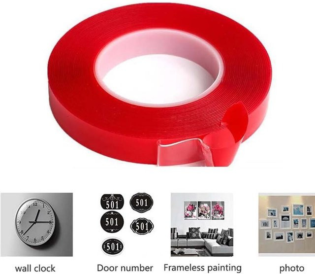 2 Stück transparentes doppelseitiges Klebeband mit rotem Film, hochtemperaturbeständig, wasserfest und rückstandsfrei haftend - Bild 1