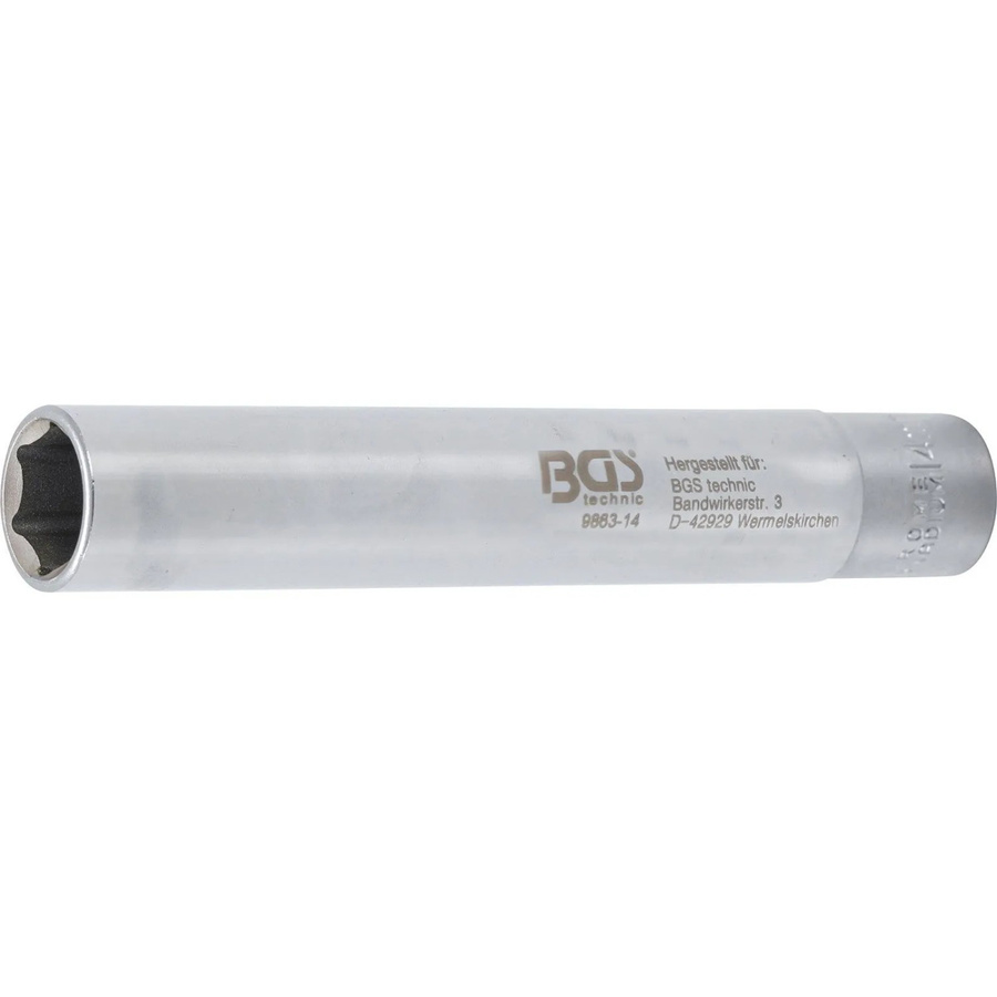 BGS Steckschlüssel-Einsatz Sechskant extra tief 14 mm mit 3/8 Zoll Antrieb, silber - Bild 2