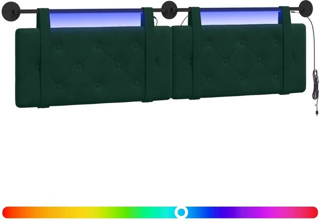 vidaXL Hängendes Kopfteil aus Samt mit integriertem LED Licht in Dunkelgrün, B/H: 170 x 55 cm - Bild 1