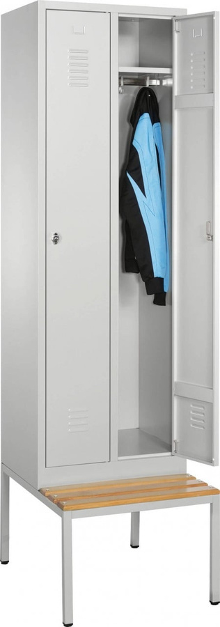 BIGBOXX Spind mit untergebauter Sitzbank Basic in Weiß aus Metall für den Flur - Bild 1