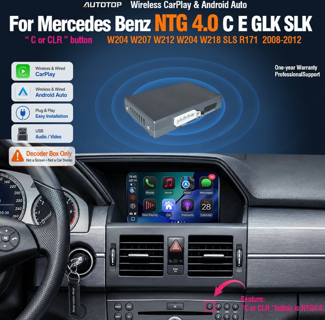 AUTOTOP Drahtloser Apple CarPlay und Android Auto Decoder für Mercedes Benz C E GLK SLK Klasse NTG 4.0 Nachrüstkit mit GPS und Mirror Link - Bild 1