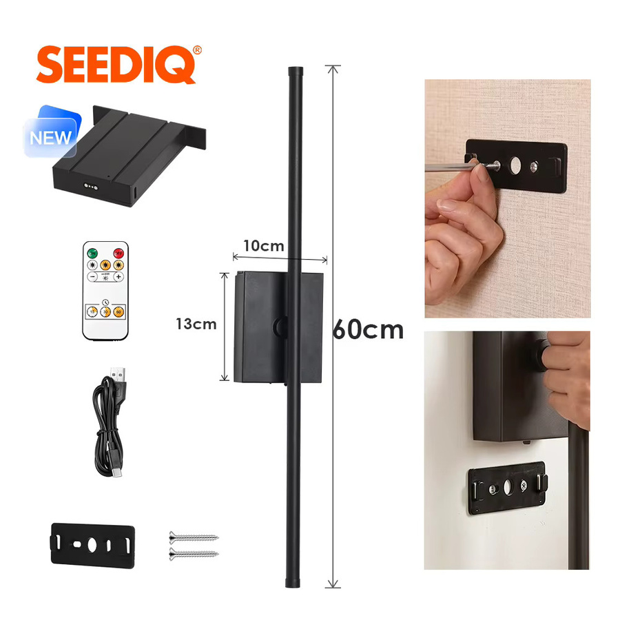 Seediq LED-Wandleuchte Schwarz, kabellose runde Wandlampe mit 360° Rundumbeleuchtung und wiederaufladbarem Akku - Bild 5