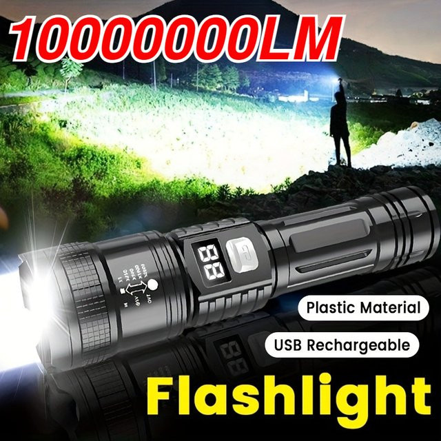 ZHIYU LED-Taschenlampe in Schwarz, wiederaufladbare Hochleistungs-Taschenlampe mit USB-C-Anschluss und zoombarem Licht für Outdoor, Camping und Notfälle - Bild 1