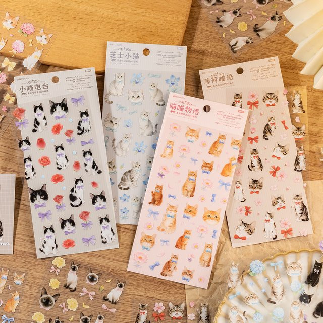 Mr. Paper PET-Aufkleber mit niedlichem Katzen-Thema in 4 Stilen, buntes Collagenmaterial für Scrapbooking, DIY und Tagebuchzubehör - Bild 1