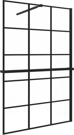 AICA Walk In Duschwand NANO Glas mit Gitter-Dekor und Duschregal, Schwarz, B: 90 cm, H: 200 cm, Glasstärke: 8 mm
