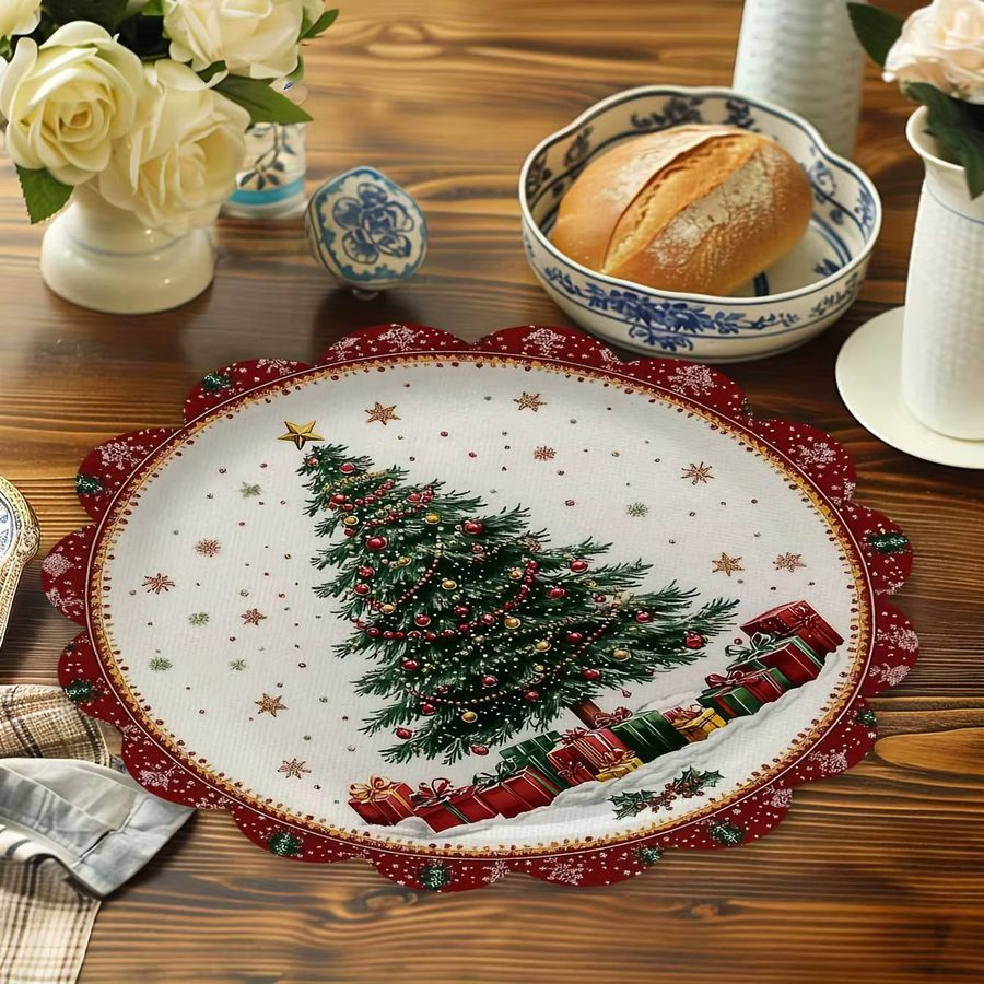 VIKAMA 4-teiliges Weihnachtsbaum Tischset-Set mit Feiertagsmotiv für deine Weihnachtsfeier und Tischdekoration - Bild 2