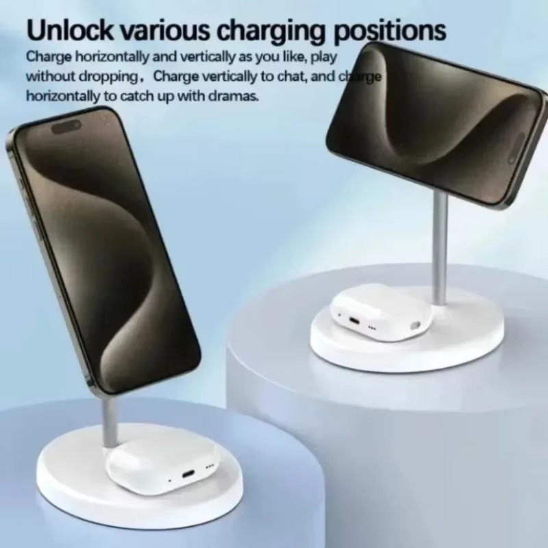 Dushoo 2-in-1 Magnetischer Kabelloser Ladeständer für iPhone und AirPods mit MagSafe Fast Wireless Charging in Schwarz oder Weiß - Bild 2