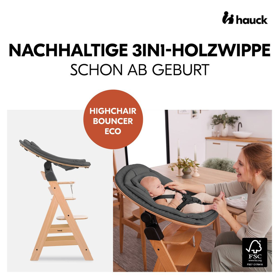 Hauck Alpha Plus 4-tlg. Newborn Set Hochstuhl mit Neugeborenenaufsatz, Wippe Eco und Sitzkissen in Grey - Bild 2