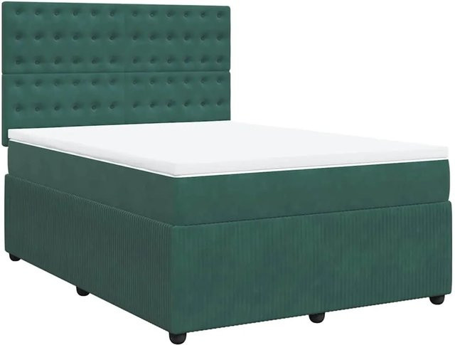 vidaXL Boxspringbett mit Matratze Dunkelgrün aus Samt mit Taschenfederkern und Hybrid-Funktion B/T/H: 140 x 200 x 144 cm - Bild 1