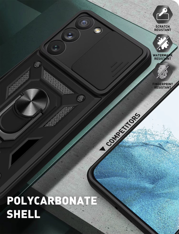 Magnetische Schutzhülle für Samsung Galaxy S23 Plus mit Kamera-Schutz und Ring-Ständer in Schwarz oder Gold - Bild 3