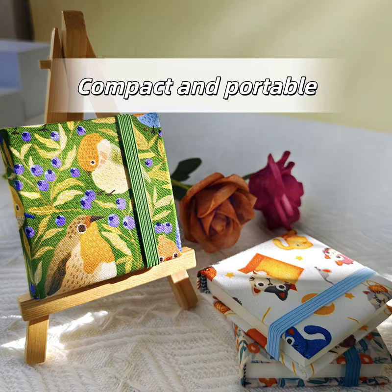 Tragbares Stoff-Mini-Aquarellbuch mit Hardcover und hochwertigem Aquarellpapier aus Baumwolle und Holzfaser in Mehrfarben - Bild 2