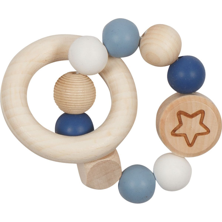Goki Greifling Elastik mit Holz- & Silikonperlen, Sternchen, Blau, ab 0 Jahren - Bild 1