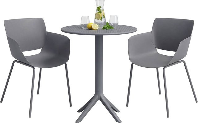 CLP Gartenmöbel-Set Siora wetterfest, 2 Bistrostühle und runder Esstisch, grau, Durchmesser Tisch: 60 cm - Bild 1
