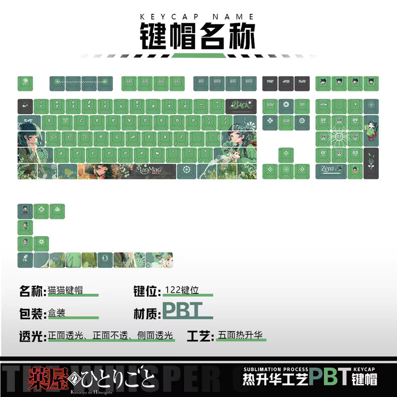 Maomao Die Apothekerin Anime Cherry Tastenkappen aus PBT mit Gravur in Grün und Transparent von Bandai - Bild 4
