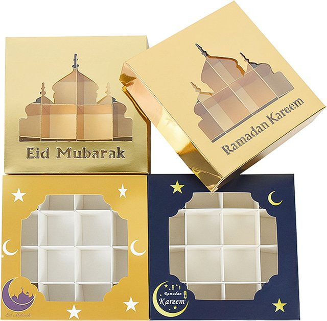 Eid Mubarak Geschenkbox für Süßigkeiten und Schokolade, Ramadan Kareem Dekoration, B/B/H: 15 x 15 x 15 cm - Bild 1