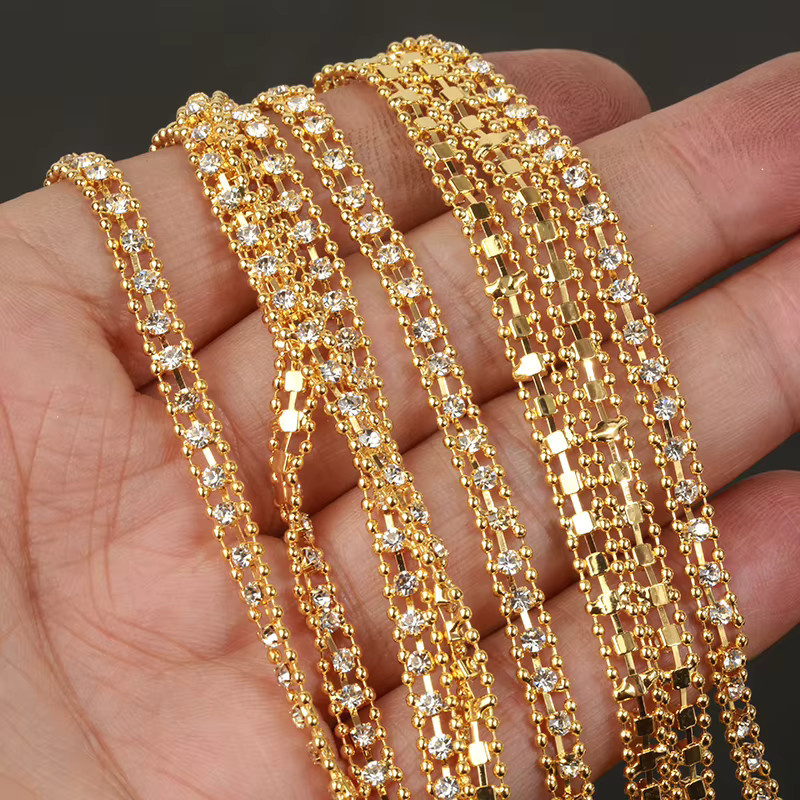 PEESOM Perlenkette, Kristall-Strass, 5 mm, KC-Gold - Bild 3