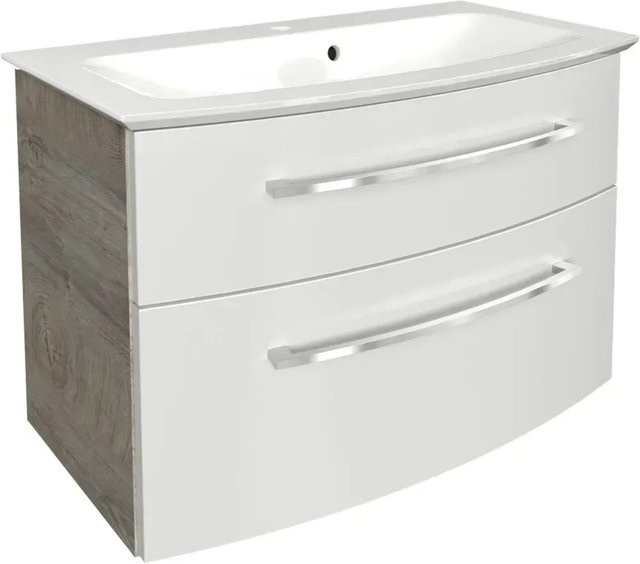 Fackelmann Badmöbel-Set B.Style 2-teilig in Eiche und Weiß mit Gussmarmor-Waschtisch, B/H/T: 83,2 x 54,3 x 47,8 cm - Bild 1