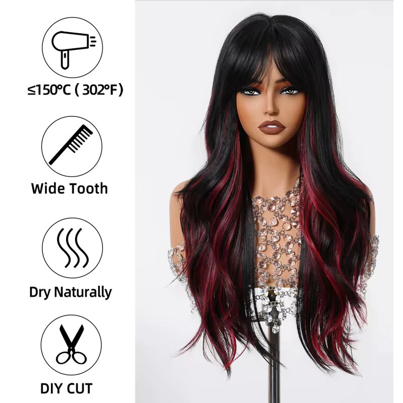 Suri Hair Perücke, lang gewellt, schwarz-rot, mit Pony, Damen - Bild 3