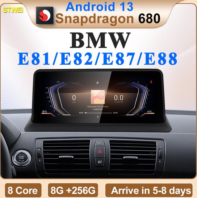 STWEI Android 13 Autoradio für BMW 1er E81 E82 E87 E88 mit Qualcomm Snapdragon 680, 8GB RAM, 256GB Speicher, 10,25 Zoll Display, CarPlay, Schwarz - Bild 1