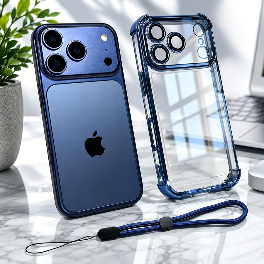 Stoßfeste transparente Handyhülle mit Handschlaufe für Apple iPhone 17 16 15 14 13 12 11 Pro Max Plus in Silber - Bild 2