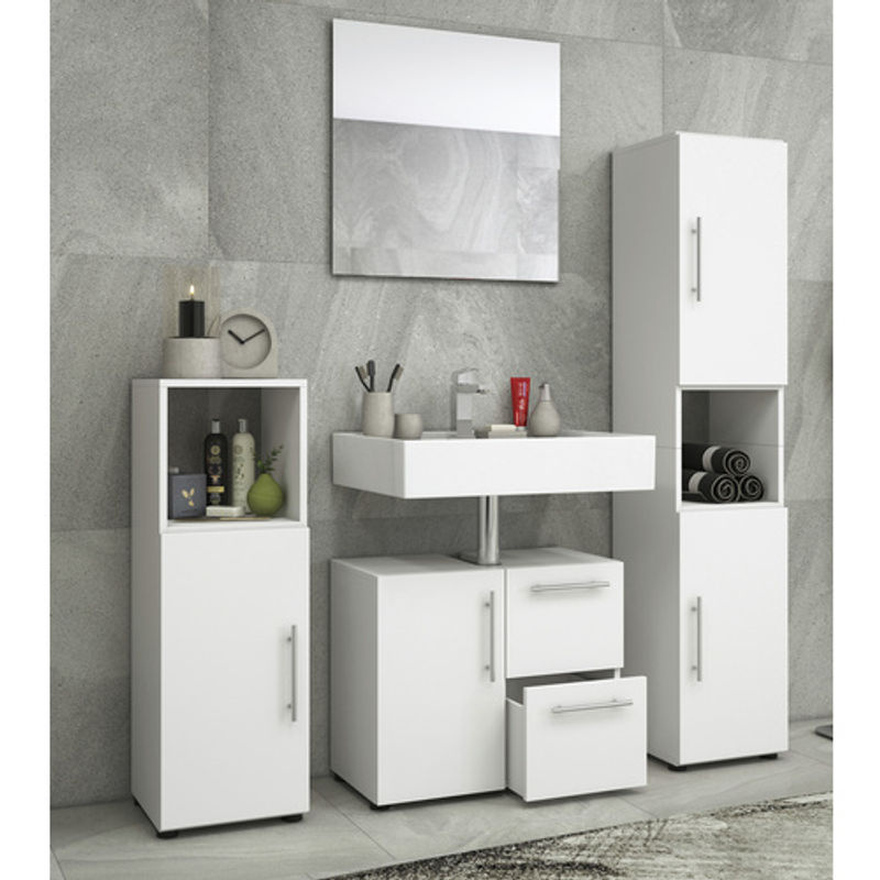 VCM Badmöbel-Set Flandu in Weiss, 4-teiliges modernes Badezimmer-Set mit Holzstruktur-Nachbildung, B/H/T: 61 x 51 x 32 cm - Bild 2