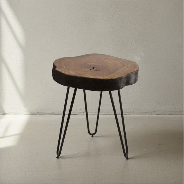 KADIMA DESIGN Beistelltisch BALU aus Massivholz Sheesham in Braun mit Metallbeinen, rund, B/T/H: 35 x 35 x 45 cm - Bild 1