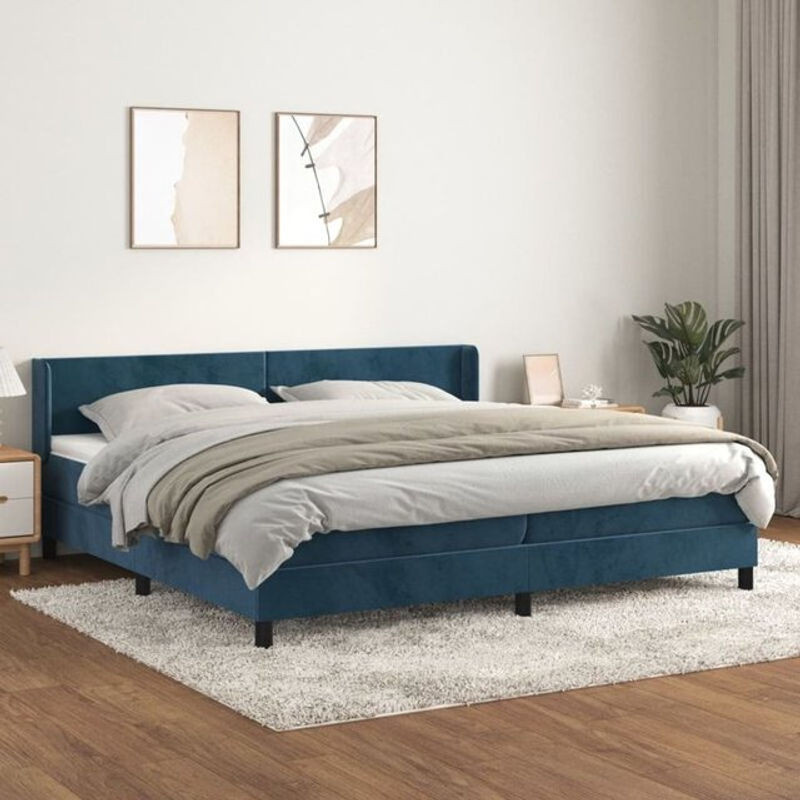 Vidaxl Boxspringbett mit Matratze aus Samt in Blau, B/T/H: 200 x 200 x 88 cm - Bild 1