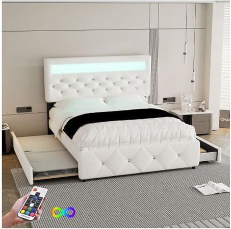 Gepolstertes Bett MUVOE in Weiß mit 2 Schubladen, B/T: 140 x 200 cm