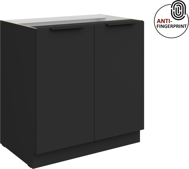 Küchen Unterschrank ARIA Breite: 80 cm, Schwarz matt, Anti Fingerprint - Bild 1