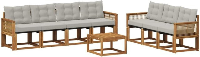 vidaXL Outdoor-Sofagarnitur aus Akazienholz mit Textilene und Kissen, Hellgrau - Bild 1