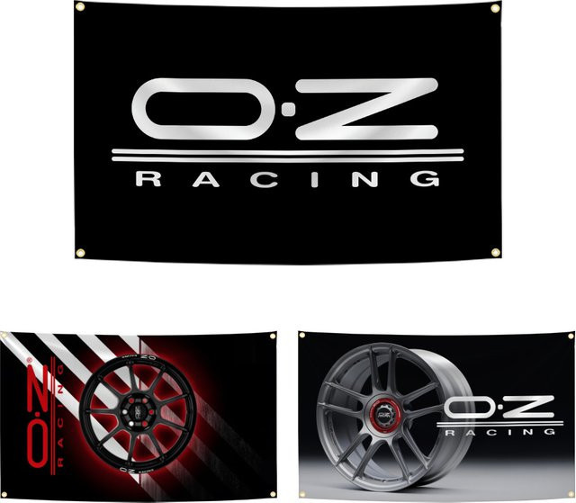 OZ Racing Motorsports Radnabenflagge Banner aus Polyester in Schwarz mit Digitaldruck, B x H: 90 x 150 cm - Bild 1