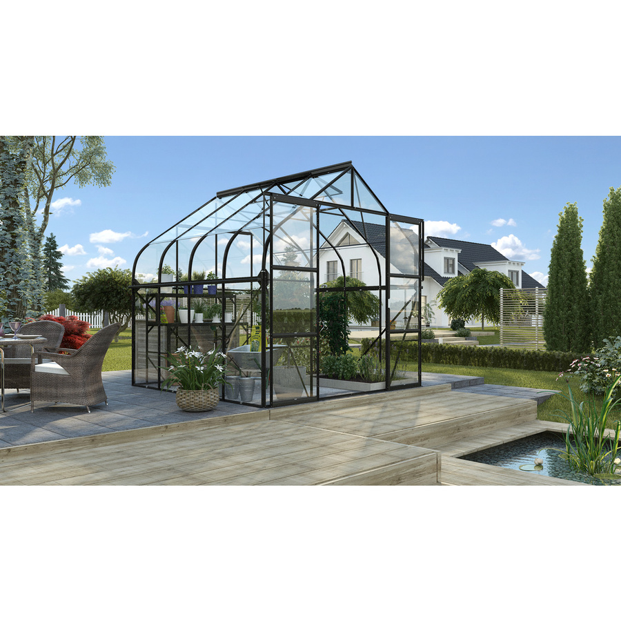 Vitavia Gewächshaus Diana 6700 in Schwarz mit 6,7 m² Fläche, Aluminiumrahmen und ESG-Einscheiben-Sicherheitsglas inklusive Doppelschiebetür, Dachfenster und Regenrinnen - Bild 2