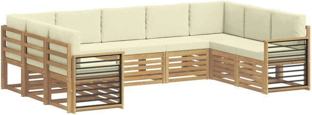 vidaXL Ecksofa Set in L-Form aus Akazienholz und Polyester in Weiß und Beige mit 20 Kissen und Armlehnen - Bild 1