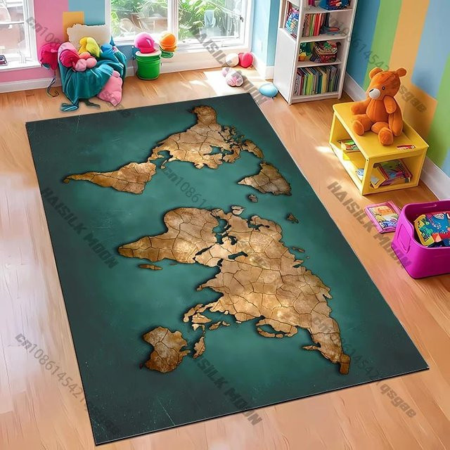 AISILK MOON Vintage Meereskarte Teppich, rutschfest und waschbar, Mehrfarbig, Breite: 40 cm, Tiefe: 60 cm - Bild 1