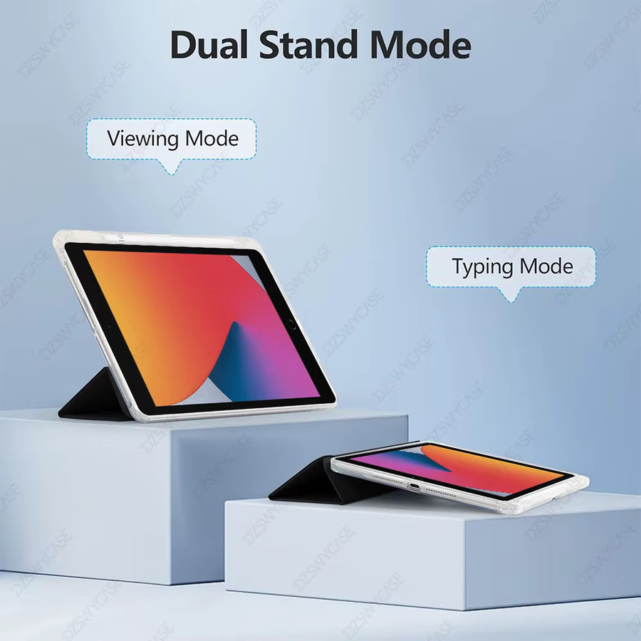 DZSWYCASE Schutzhülle für iPad 10.2 Zoll (9./8./7. Generation) mit dreifach faltbarem Ständer, transparenter Rückseite und Stifthalter in Blau - Bild 3