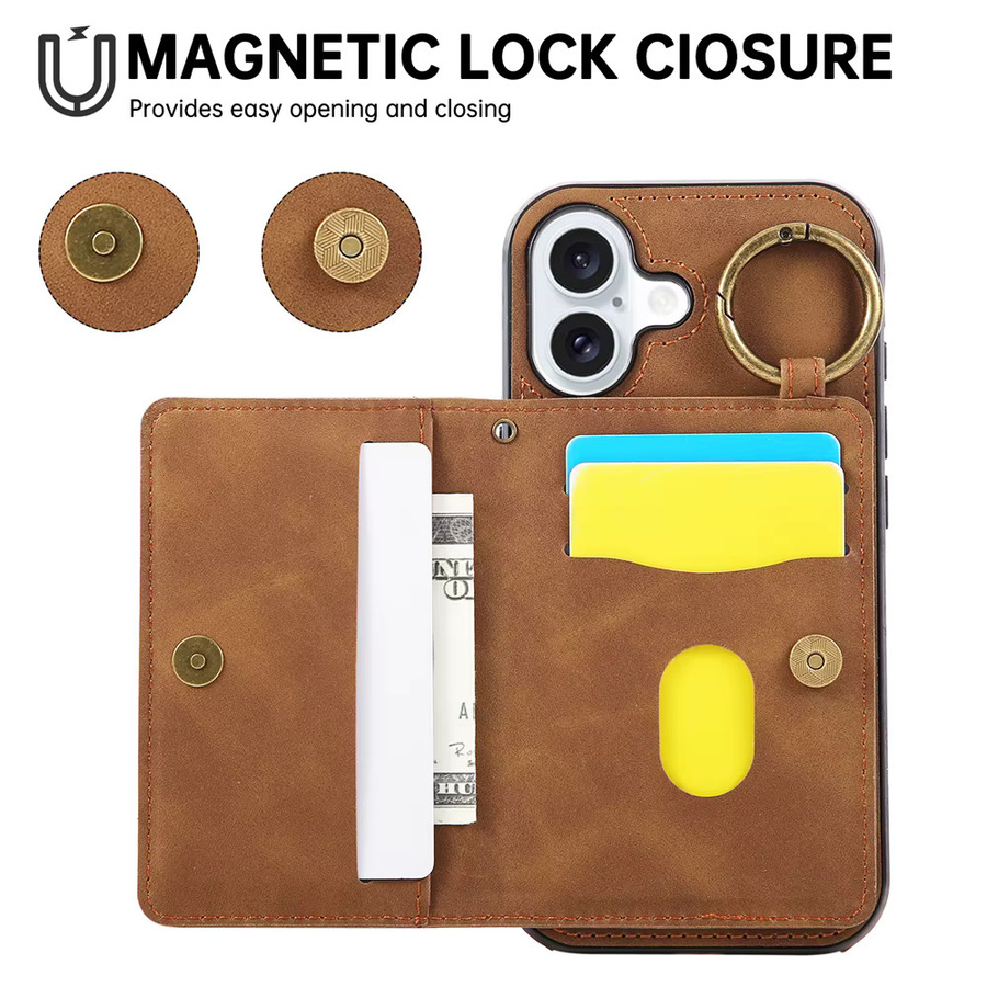 Ring-Crossbody-Geldbörse mit Kartenhalter und magnetischer Handyhülle für Apple iPhone, Farbe: Braun - Bild 2