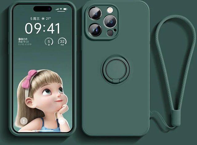 YULIN Magnetische Silikon-Handyhülle mit Ringhalter Ständer für iPhone 15 14 13 12 11 Pro Max Plus SE XS XR 8 7 in Grün - Bild 1