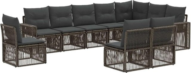 vidaXL Gartensofa-Set aus Poly-Rattan in Grau und Anthrazit, 10-teilige U-Form Lounge-Garnitur mit Polstern und wetterfestem Metallgestell - Bild 1